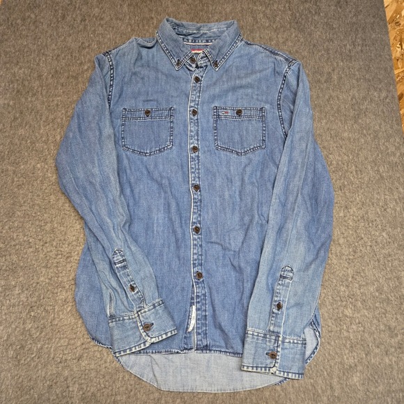 Tommy Hilfiger Other - Tommy Hilfiger Denim Shirt Mens Large Blue Long Sleeve Dual Pocket Workwear